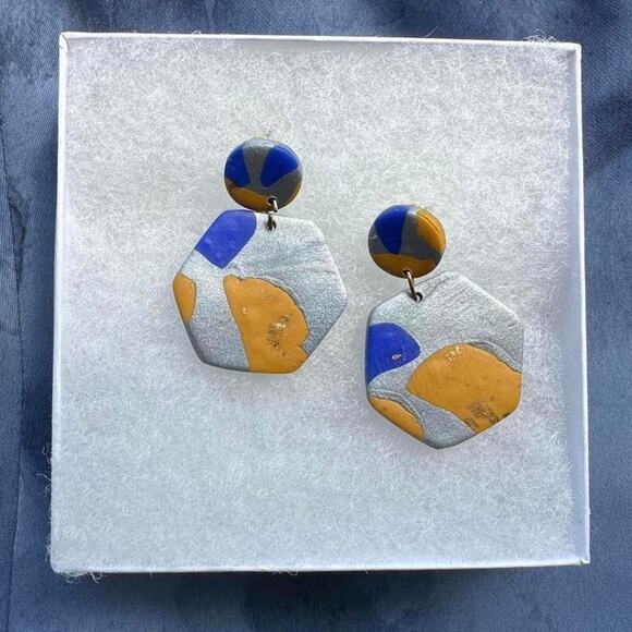 Chunky boho statement earrings handmade silver gold yellow blue - Picture 3 of 7